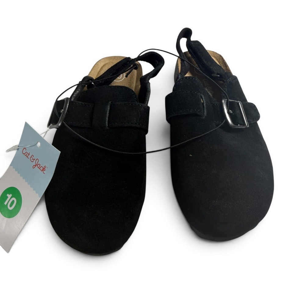 Cat & Jack Berlin Black Faux Suede Slingback Clogs Kids Size 10 NEW - Picture 2 of 5